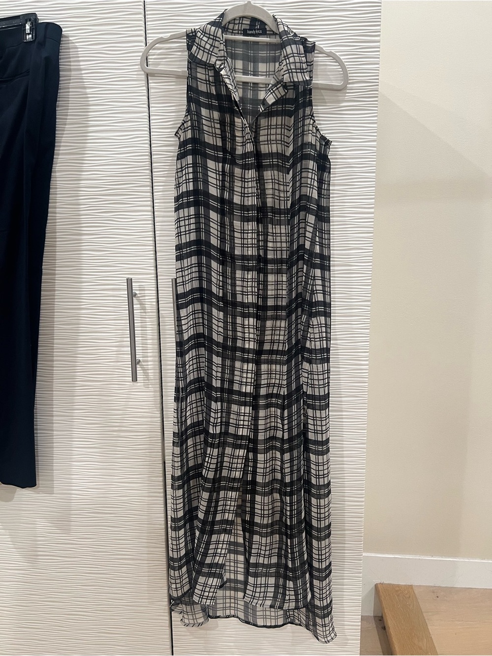 Kandy Kiss Black & White Plaid Sleeveless Maxi Shirt Dress